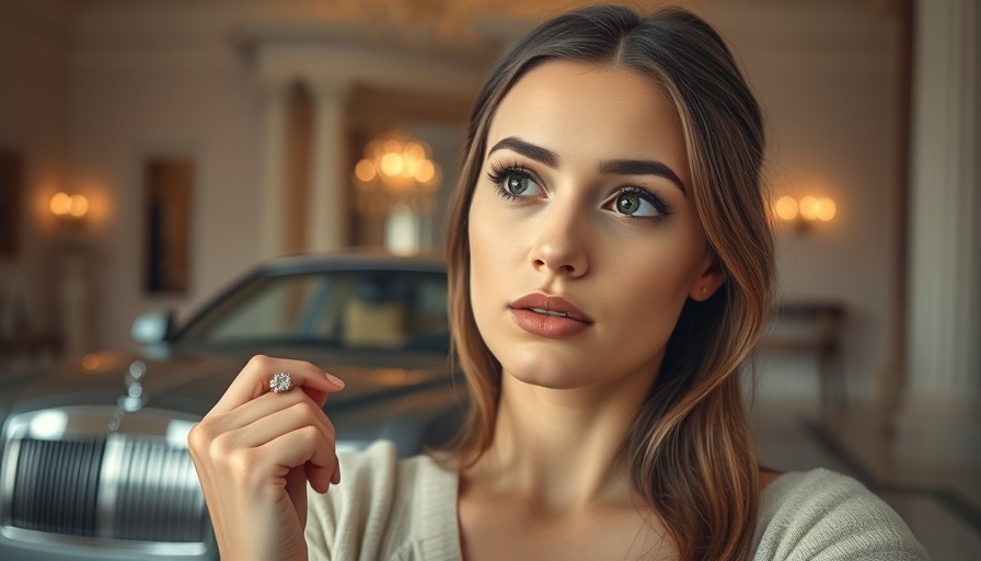 Young woman thinking about how to pay less inheritance tax with luxury items in the background.
