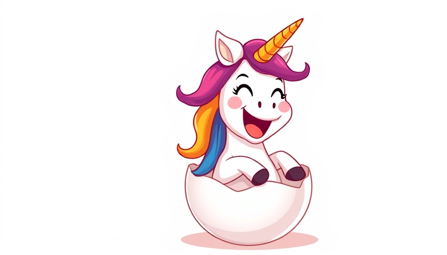 Playful cartoon unicorn hatching symbolizes new tech unicorns 2025