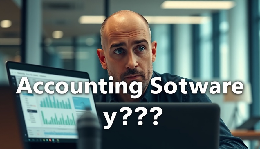 Curious man questioning, need for accounting software, on laptop.
