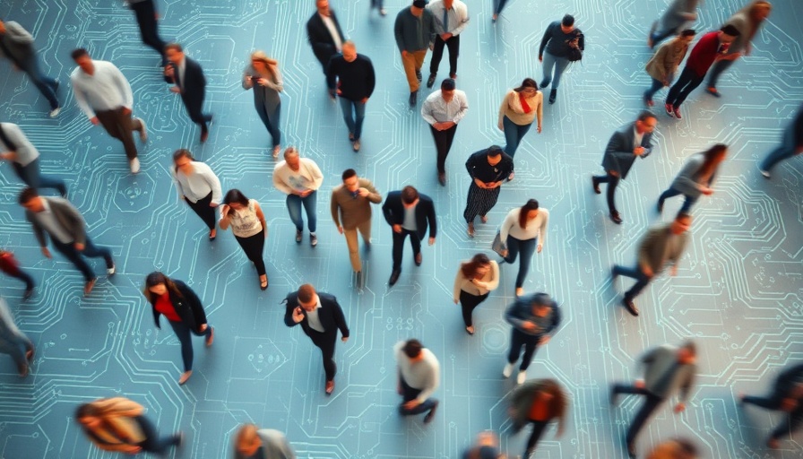 Dynamic crowd on circuit board pattern representing iPaaS solutions for SMBs.