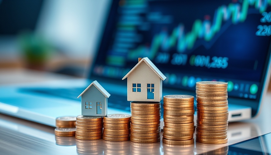 Abstract Halifax House Price Index concept with house icons and coins.