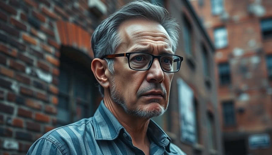 Thoughtful man in front of old British buildings depicting communal splits in Britain.