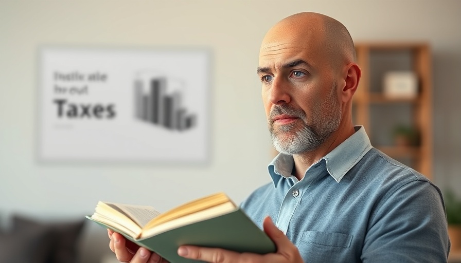Man explaining tax details with books in casual indoor setting.