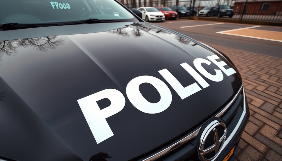 Police car bonnet in parking lot, A75 serious collision context.