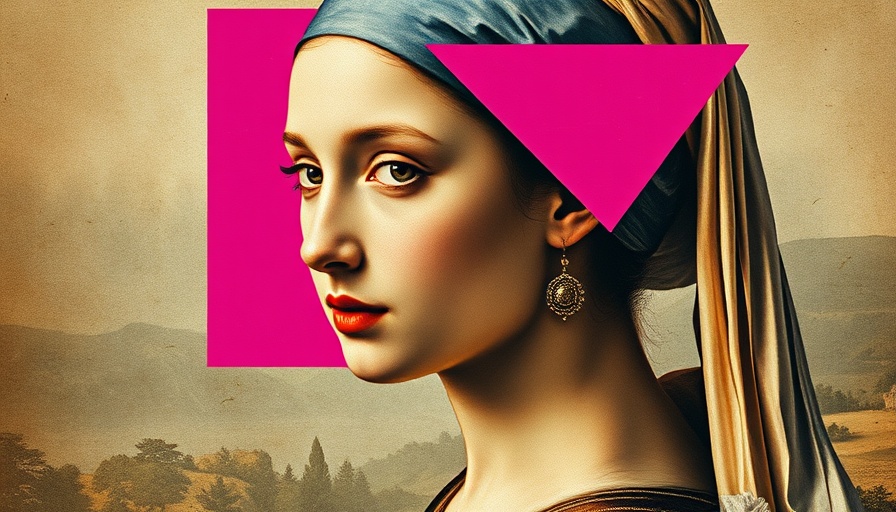 Surreal collage of a classical face with vibrant geometric shapes