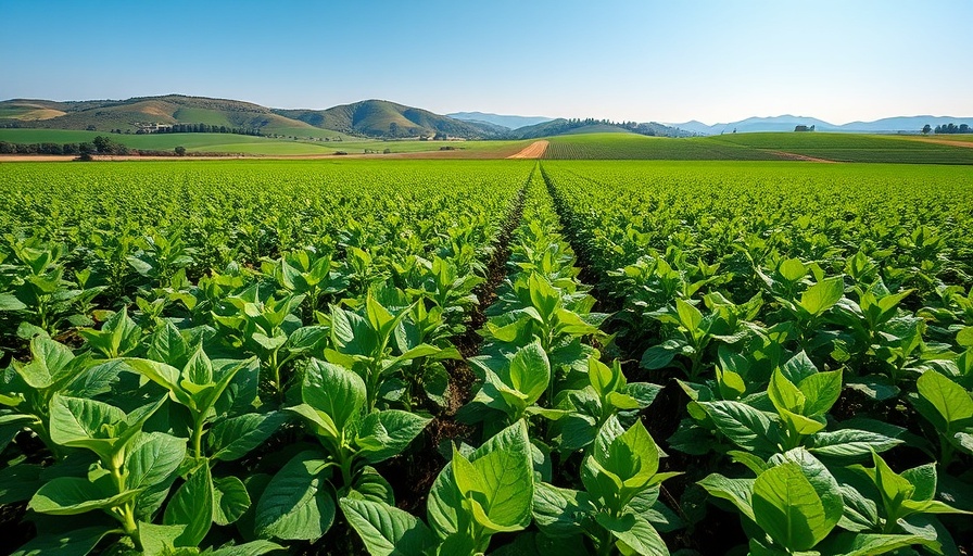 Green crops thriving under clear sky, highlighting climate change impact on nutritional value.