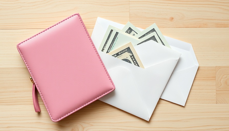 Cash stuffing and budgeting tools with pink wallet and labeled envelopes.