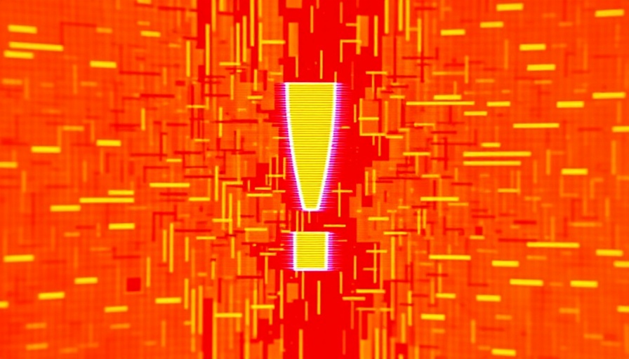 Abstract digital exclamation mark in vibrant red and orange symbolizing a global cybersecurity alarm system.