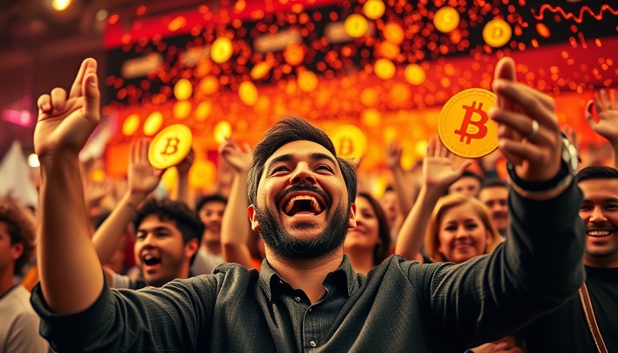Bitcoin to $200K montage with cheering crowd and symbols.