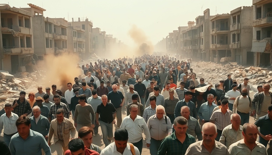 People amidst rubble in Gaza post Israeli withdrawal, urgent movement.