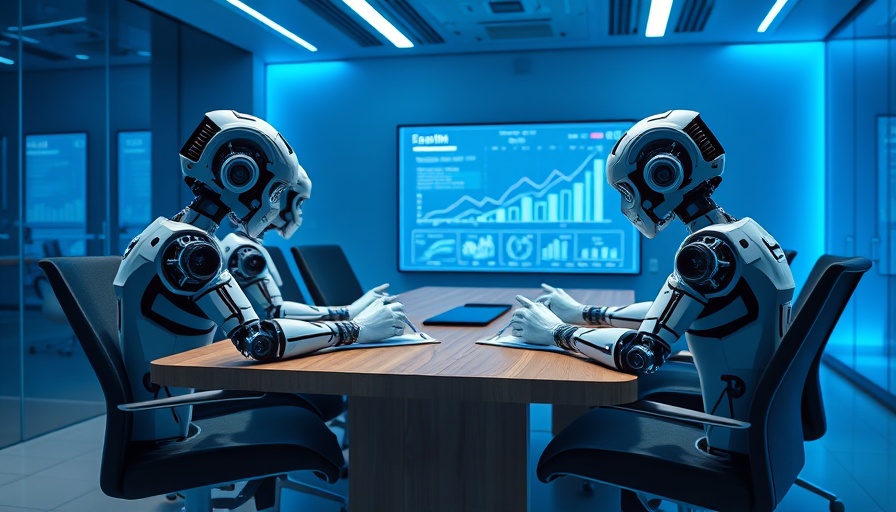 Futuristic AI cubes taking notes in a business meeting.