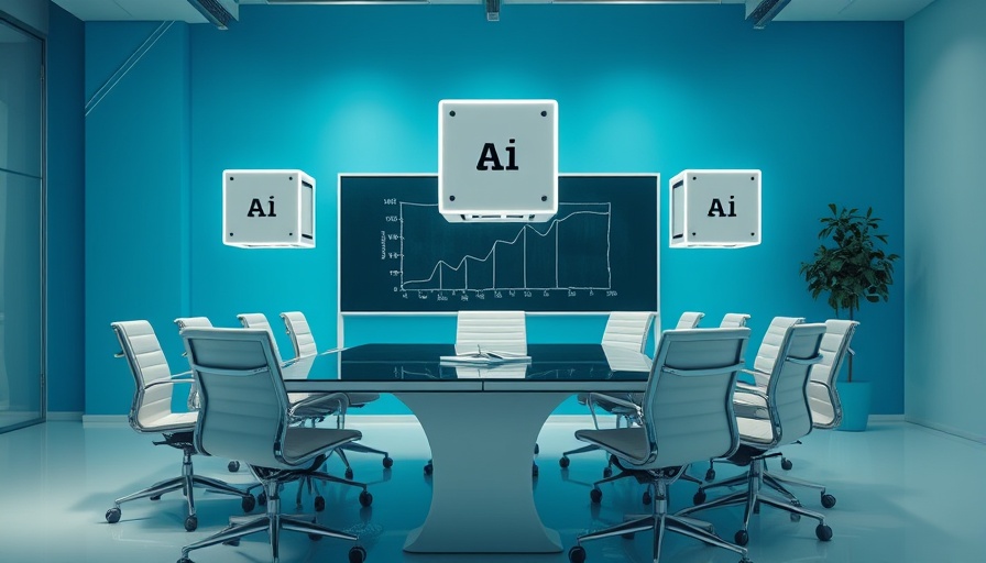 Futuristic AI notetakers hovering over office chairs around a conference table.