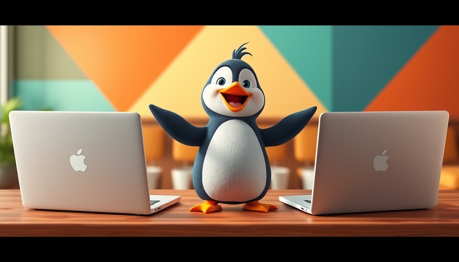 Cartoon penguin with laptops illustrating Ways Ubuntu Changed How I Use My PC.