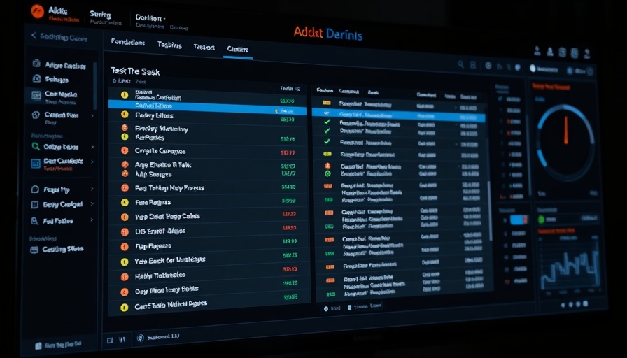 Digital interface screen with task monitoring, tech design.