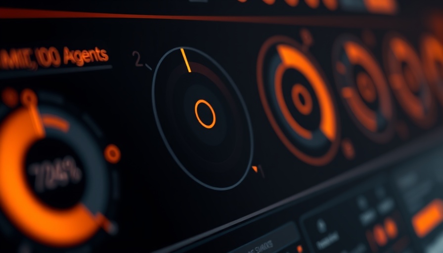 Futuristic digital interface showing processing agents with progress indicators.
