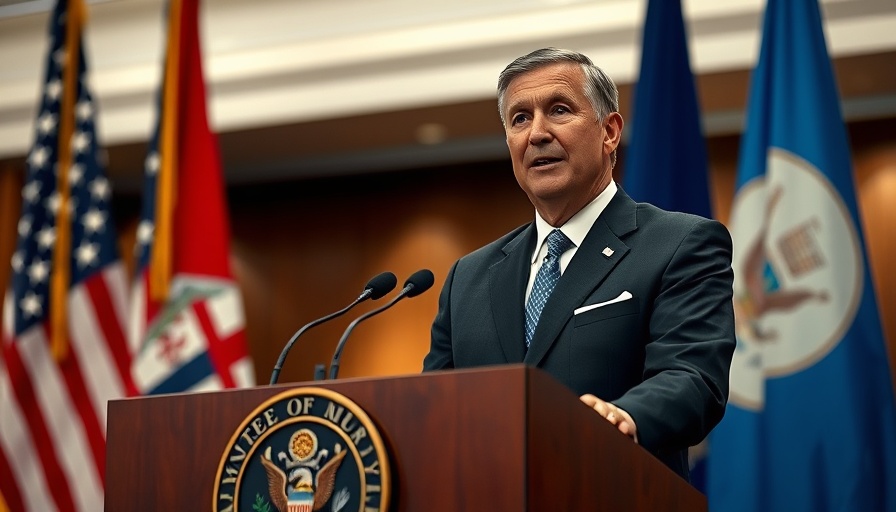 Government official discusses FDA drug affordability at podium.