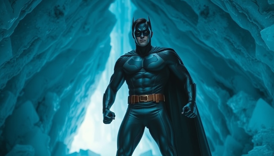 Superman standing confidently in an icy cave.