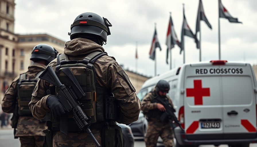 Armed soldiers near Red Cross vehicle, Netanyahu Eliminate Hamas.