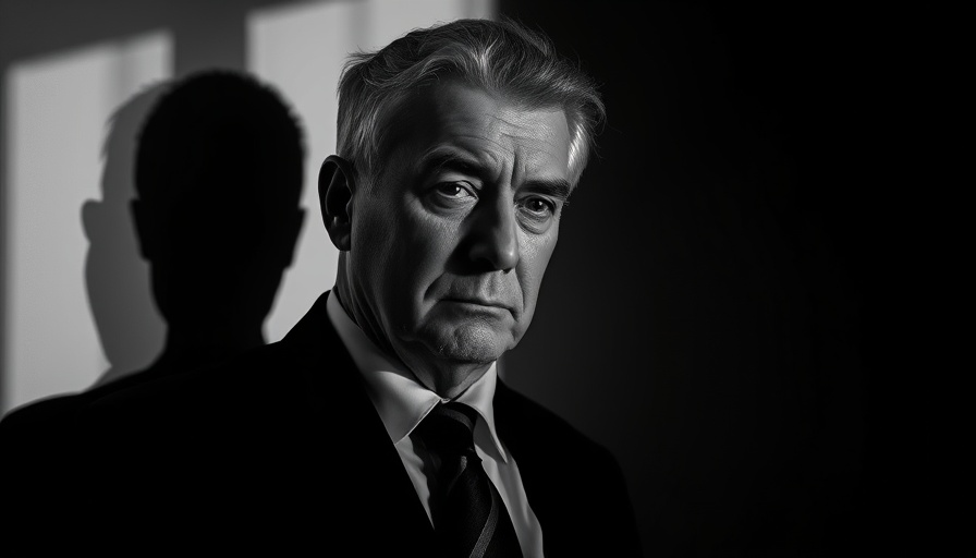 Monochrome image of a man with a shadow effect, conceptual art.