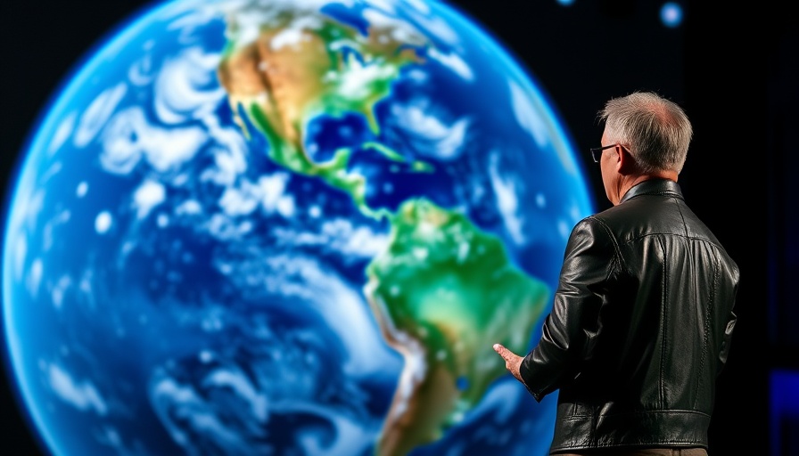 Speaker presenting in front of massive Earth image at Nvidia Sovereign AI event.