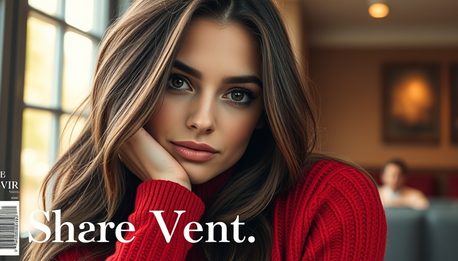 Magazine cover featuring confident woman with long dark hair in red sweater.
