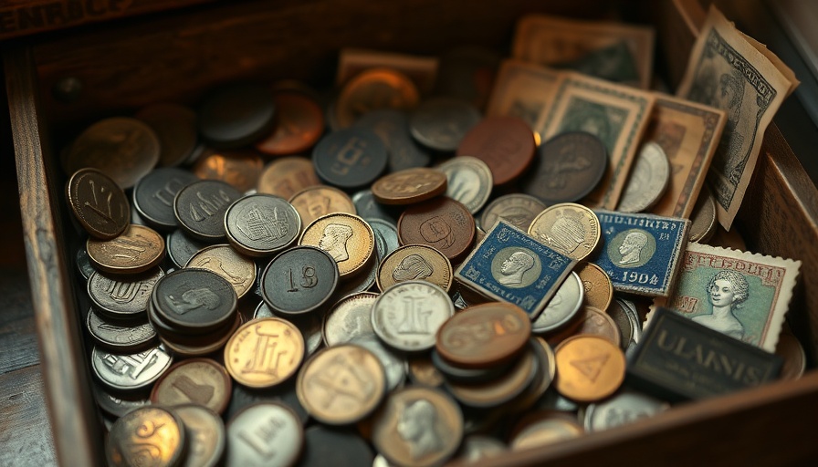 Investing in coins and stamps collection in a box.