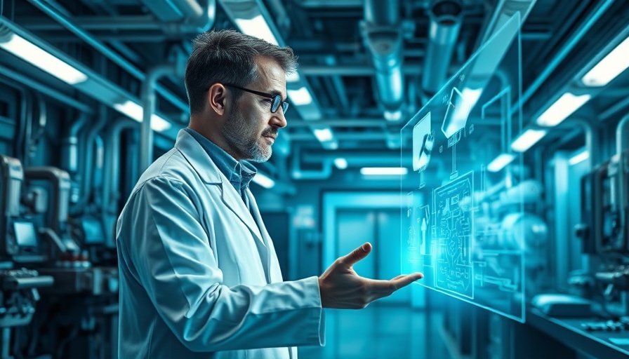 AI engineer interacting with holographic display in futuristic lab.