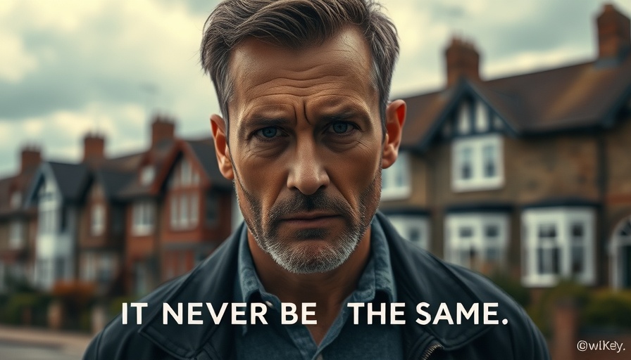 UK Housing Market Changes concept with serious man and traditional homes.