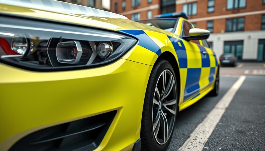 Police car close-up amidst Dumfries vandalism news.