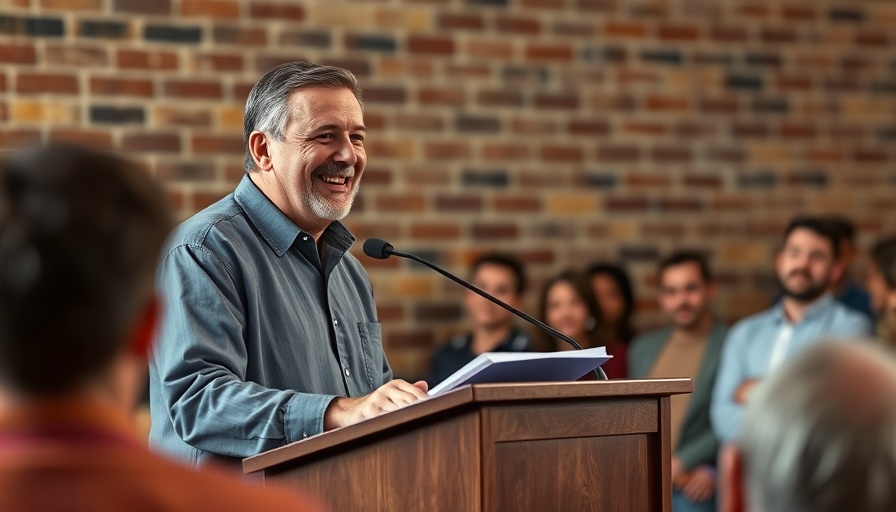 Mature speaker delivering sermon on maturity in Christianity with biblical text on screen.