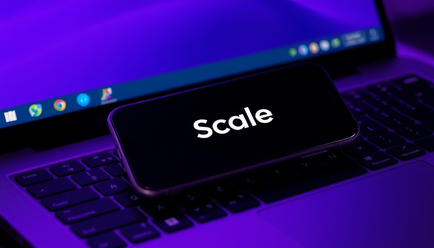Scale AI logo displayed on phone over laptop keyboard.