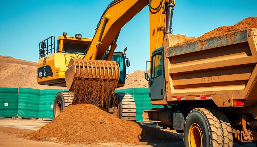 Automate construction with excavator loading dirt into truck