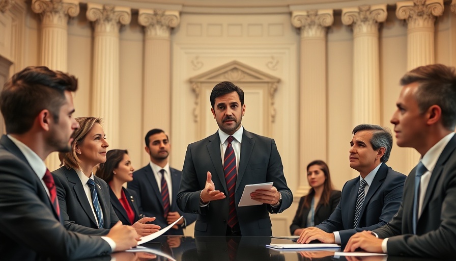 Goldman Sachs boardroom meeting with professionals and leader.