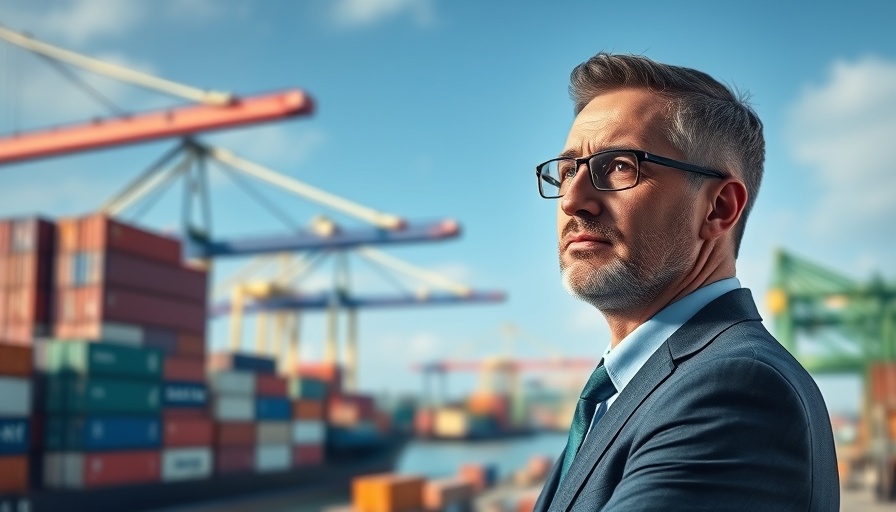 Changing Global Economy Impact on First-Time Homebuyers, businessman with industrial port backdrop.