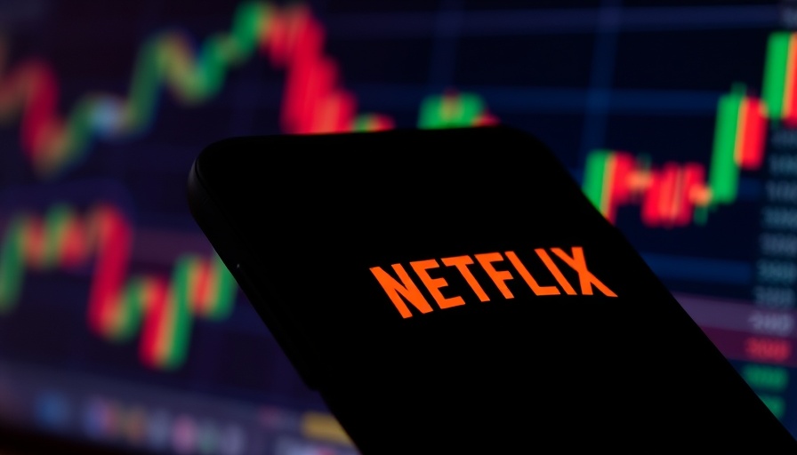 Netflix logo on smartphone with stock graph showing revenue growth