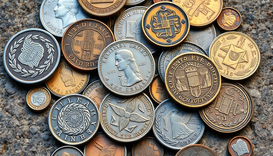 Assorted antique coins for collectibles investment strategies on stone surface.