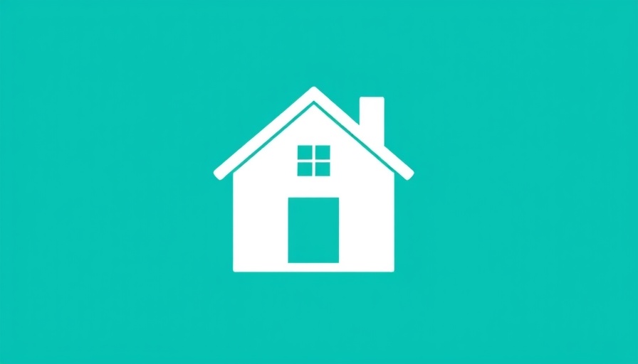 Minimalist teal and white house logo design on flat background.