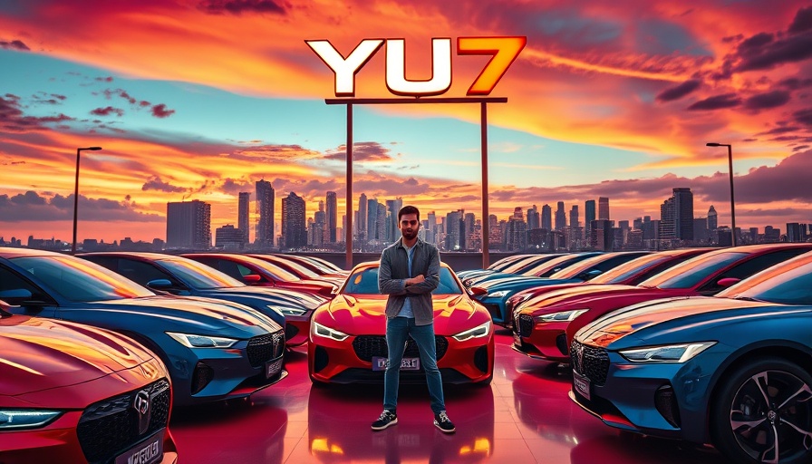 Sleek automotive display at sunset with 'YU7' sign, Xiaomi's Affordable Innovation.