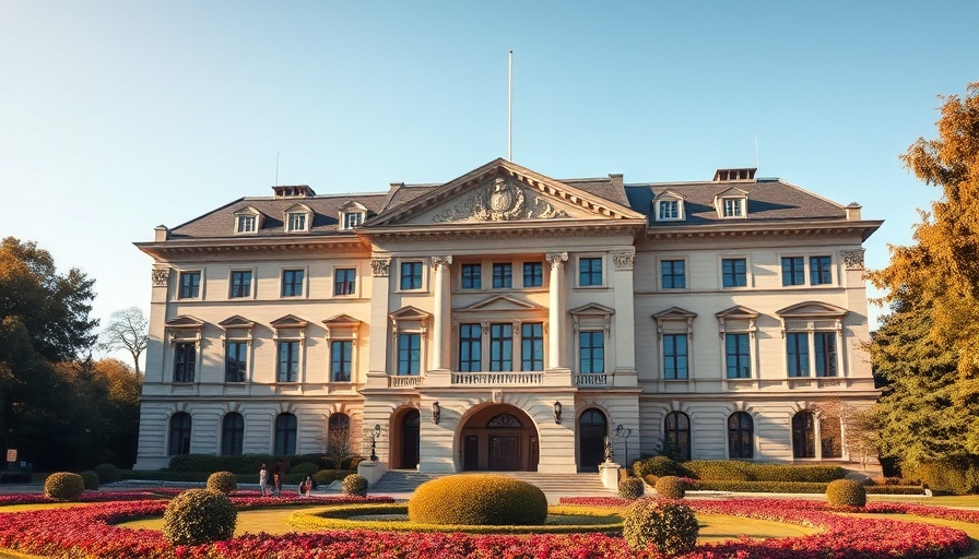 Elegant government building facade in Dumfries, sunny day