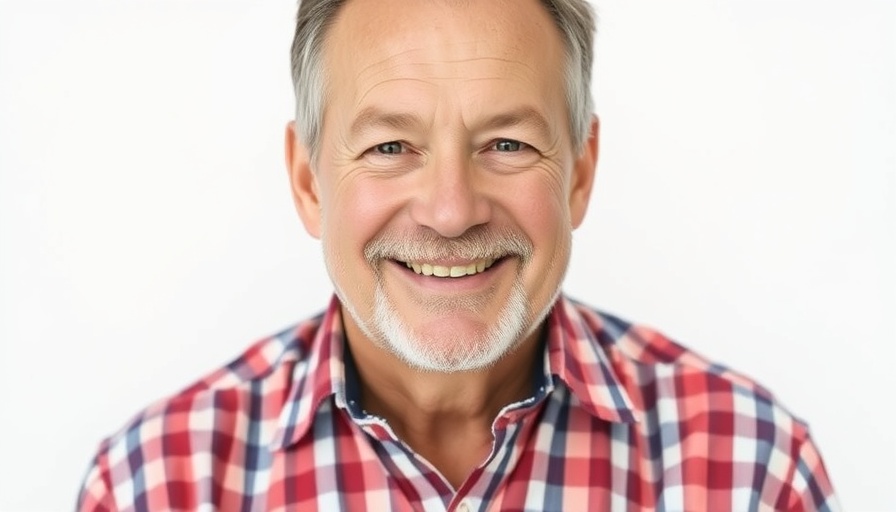 Portrait of mature man smiling against plain background, stamp duty reform for first-time buyers.