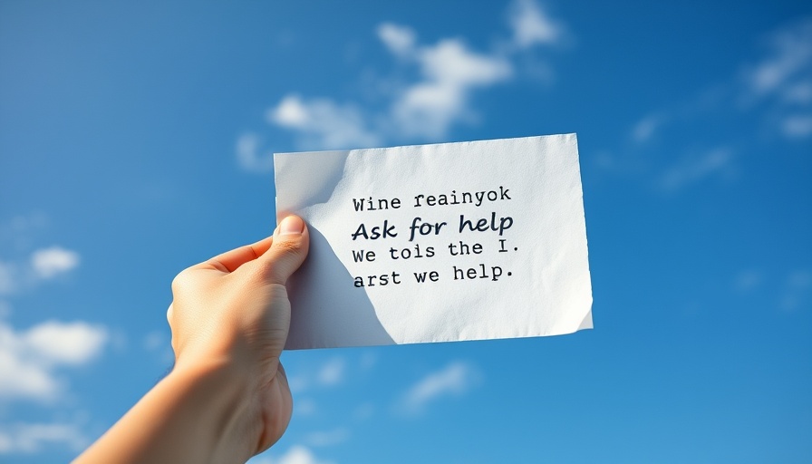 Hand holding paper with motivational text, blue sky background.