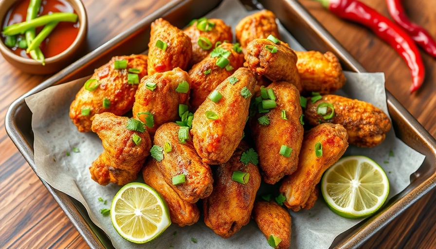 Healthy air fryer recipes featuring crispy chicken wings with garnishes.