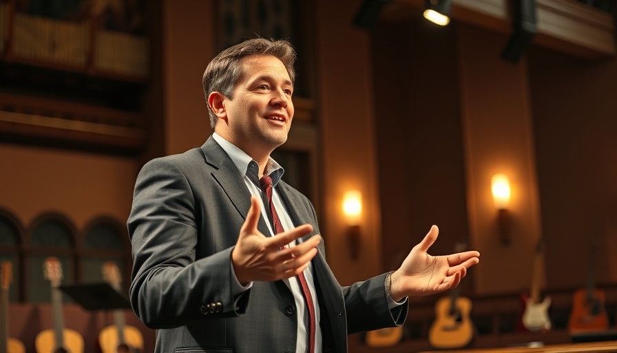 Speaker delivering message on 'habits of grace' in a church setting.