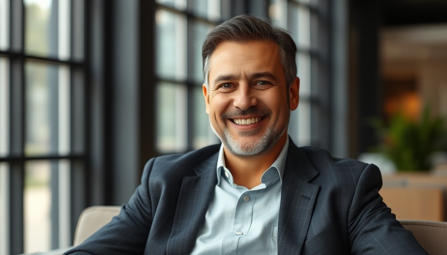 Smiling man in a bright office, Transform Onboarding Process.
