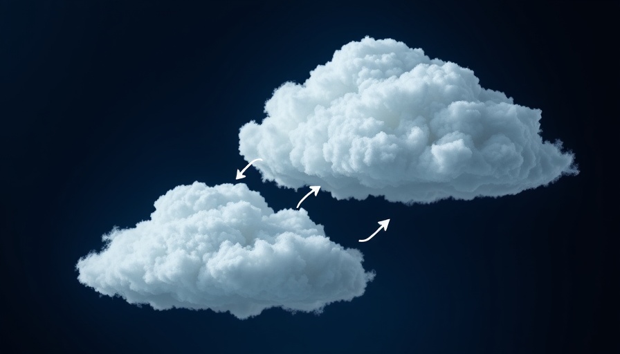 Data migration between clouds symbolizing enterprise database cloud transfer.