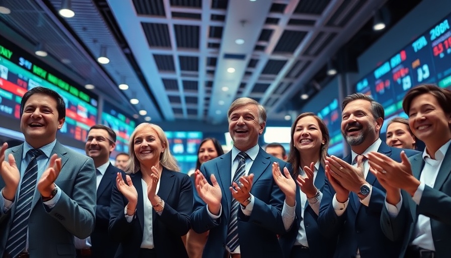 Business professionals clapping at Stock Exchange event, AI trends.