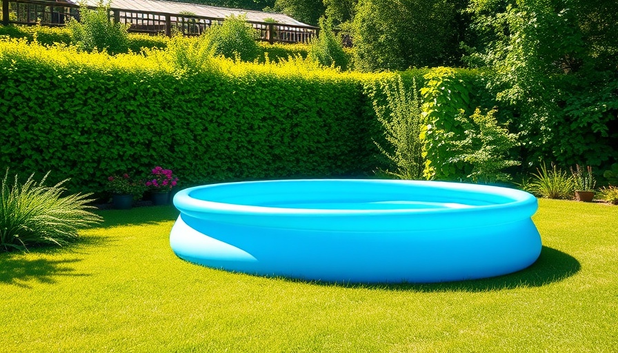 Revive lawn after paddling pool: Blue pool on lush lawn.