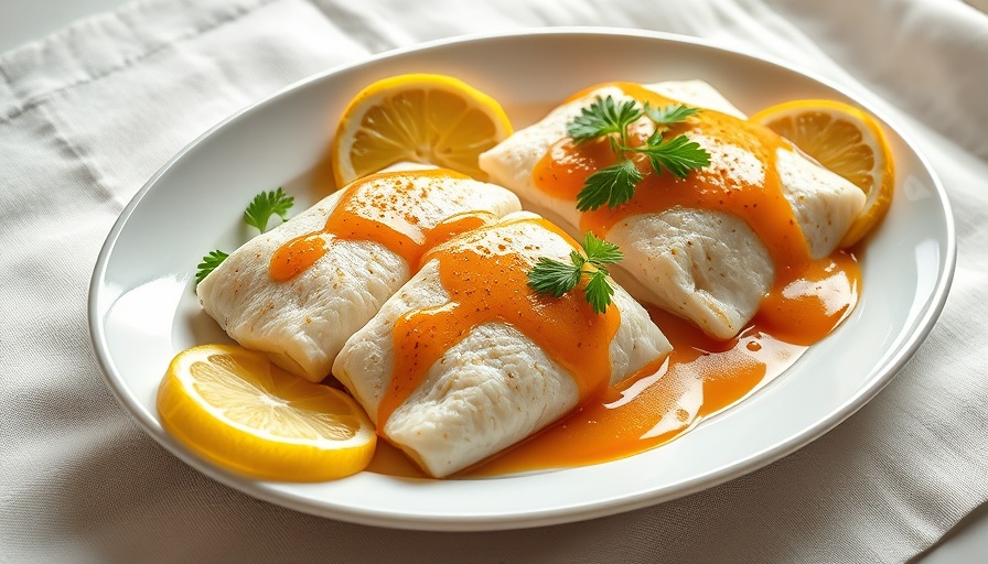 Flounder Francaise Recipe on a plate with lemon and parsley.