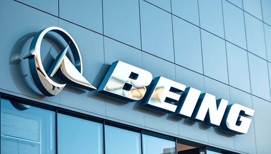 Reflective Boeing signage on modern building surface, focus on logo.
