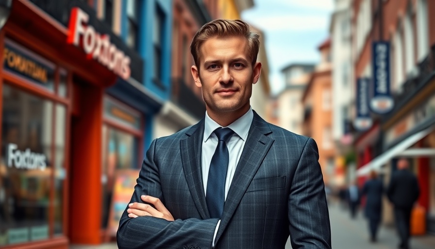 Foxtons H1 2025 results with confident businessman standing.